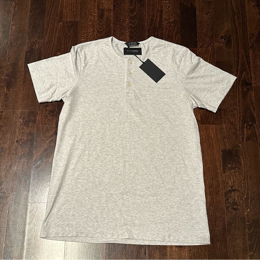 Wings + Horns Pima Jersey Short Sleeve Henley (Heather White / size L)